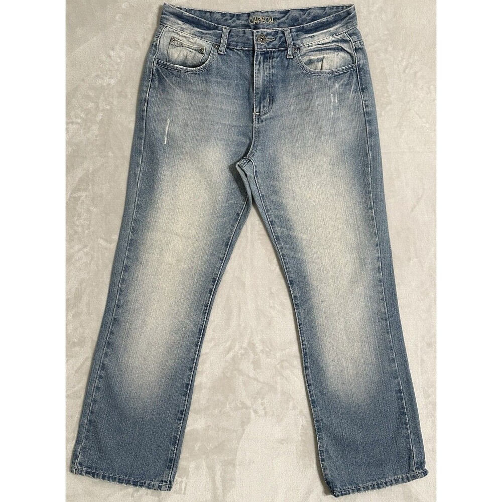 Carbon Mens 30x30 Relaxed Straight Blue Distressed Faded Jeans Denim Pants
